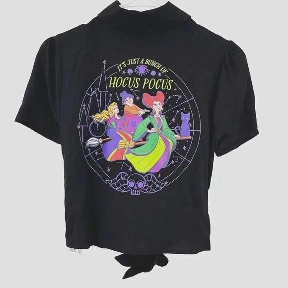 Disney Her Universe Tie Waist Top Size S Black "Hocus Pocus" Graphic Print Back‎ - Picture 5 of 13